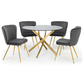 Montero Round Table & 4 Cannes Grey Dining Chairs
