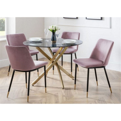 Glass table deals and pink chairs