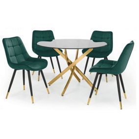 Montero Round Table & 4 Hadid Green Dining Chairs