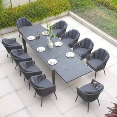 Monterrey 10 Seat Rope Extending Dining Set in Grey