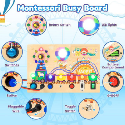 Montessori Busy Board Light Switch – Tableau D’activités électronique En Bois Dès 1 An – Interrupteurs Et LED – Cadeau Sensoriel Fille Garçon 2 3 4 Ans