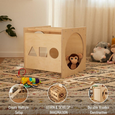 Montessori-inspired Wooden Climbing Cube Frame for Baby and Toddler Play - Indoor Playground, Pikler Style