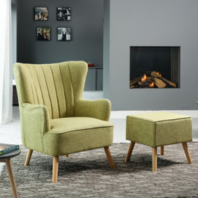 Monticello Textured Fabric Accent Chair and Stool - Green