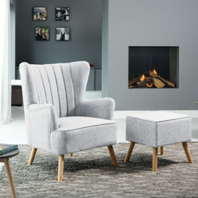 Monticello Textured Fabric Accent Chair and Stool - Light Grey