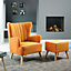 Monticello Textured Fabric Accent Chair and Stool - Orange