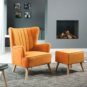 Monticello Textured Fabric Accent Chair and Stool - Orange