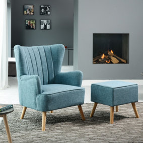 Monticello Textured Fabric Accent Chair and Stool - Teal