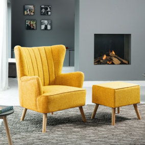 Monticello Textured Fabric Accent Chair and Stool - Yellow