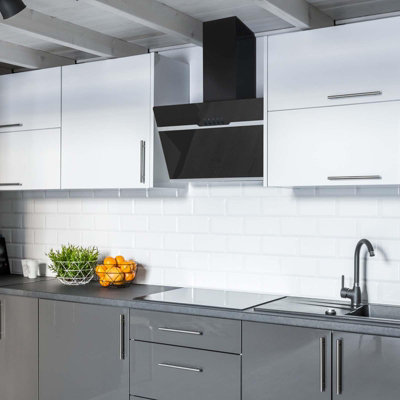 Montpellier MHD650BK 60cm Black Angled Glass Cooker Hood Kitchen ...