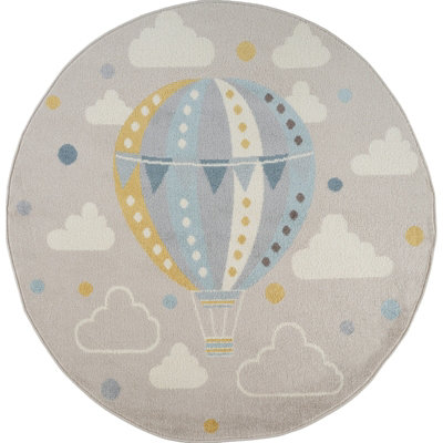 MONTY Round Kids Modern Multicolour/Grey Bedroom Area Rug 160 x 160 cm