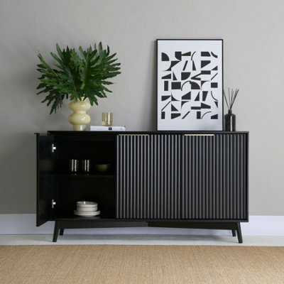 BLACK DESIGN 葉月 Monza 3 Door Sideboard with Fluted Detailing Black