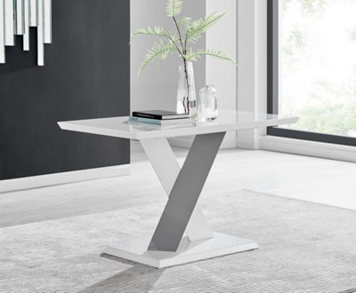 Monza 4 Seater White and Grey High Gloss Dining Table With Striking X Shaped Legs for Modern Sleek Dining Room