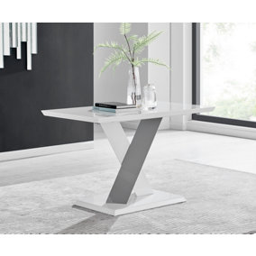 Monza 4 Seater White and Grey High Gloss Dining Table With Striking X Shaped Legs for Modern Sleek Dining Room