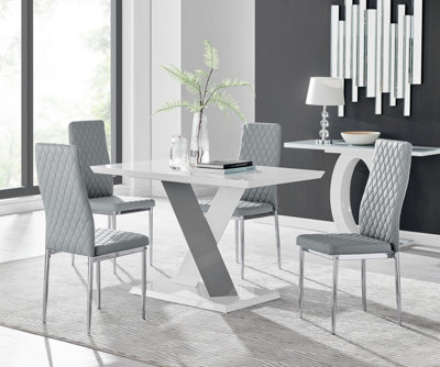 Monza 4 White/Grey Dining Table & 4 Grey Milan Chairs