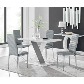 Monza 4 White/Grey Dining Table & 4 Grey Milan Chairs