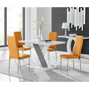 Monza 4 White/Grey Dining Table & 4 Mustard Milan Chairs
