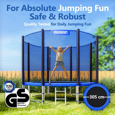 MONZANA 10ft Garden Trampoline Set with Safety Net & Ladder - 305cm ...