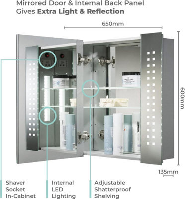 Mood LED Illuminated Bathroom Mirror Cabinet With Shaver Socket ...