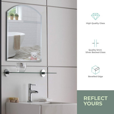 Mood Premium Arch Bathroom Mirror Wall Mounted, Frameless, Bevelled Edges (60cm X 45cm)