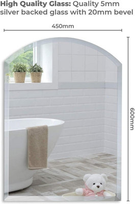Mood Premium Arch Bathroom Mirror Wall Mounted, Frameless, Bevelled Edges (60cm X 45cm)