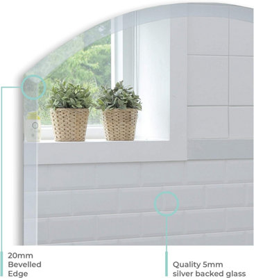 Mood Premium Arch Bathroom Mirror Wall Mounted, Frameless, Bevelled Edges (60cm X 45cm)