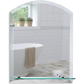 Mood Premium Arch Bathroom Mirror with Shelf, Wall Mounted, Frameless, Bevelled Edges (50cm x 40cm)