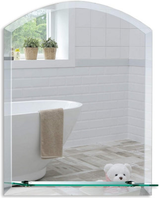 Mood Premium Arch Bathroom Mirror with Shelf, Wall Mounted, Frameless, Bevelled Edges (60cm x 45cm)
