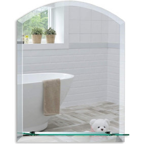 Mood Premium Arch Bathroom Mirror with Shelf, Wall Mounted, Frameless, Bevelled Edges (60cm x 45cm)