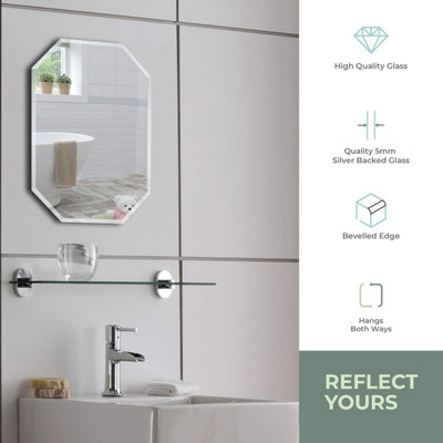 Mood Premium Octagonal Bathroom Mirror Wall Mounted, Frameless, Bevelled Edges (50cm x 40cm)