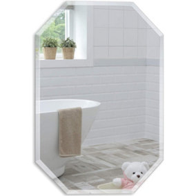 Mood Premium Octagonal Bathroom Mirror Wall Mounted, Frameless, Bevelled Edges (70cm x 50cm)