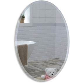 Mood Premium Oval Bathroom Mirror Wall Mounted, Frameless, Bevelled Edges (50cm x 40cm)