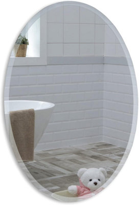 Mood Premium Oval Bathroom Mirror Wall Mounted, Frameless, Bevelled Edges (70cm x 50cm)