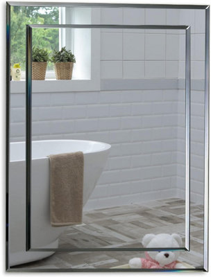 Mood Premium Rectangular Bathroom Mirror Wall Mounted, Double Layer of Glass, Bevelled Edges (50cm x 40cm)