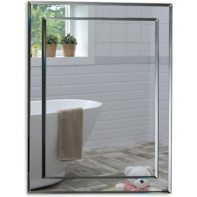 Mood Premium Rectangular Bathroom Mirror Wall Mounted, Double Layer of Glass, Bevelled Edges (50cm x 40cm)