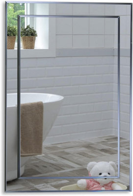 Mood Premium Rectangular Bathroom Mirror Wall Mounted, Double Layer of Glass, Bevelled Edges (70cm x 50cm)