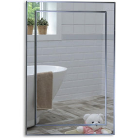 Mood Premium Rectangular Bathroom Mirror Wall Mounted, Double Layer of Glass, Bevelled Edges (70cm x 50cm)