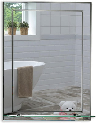 Mood Premium Rectangular Bathroom Mirror with Shelf, Wall Mounted & Double Layer of Glass, Bevelled Edges (50cm x 40cm)