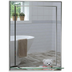 Mood Premium Rectangular Bathroom Mirror with Shelf, Wall Mounted & Double Layer of Glass, Bevelled Edges (50cm x 40cm)