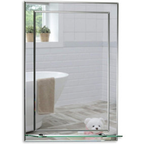 Mood Premium Rectangular Bathroom Mirror with Shelf, Wall Mounted & Double Layer of Glass, Bevelled Edges (60cm x 43cm)
