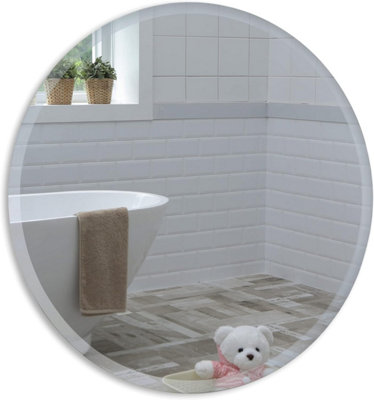 Mood Premium Round Bathroom Mirror Wall Mounted, Frameless, Bevelled Edges (60cm x 60cm)