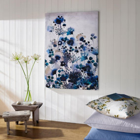 Moody Blue Watercolour Printed Canvas Floral Wall Art