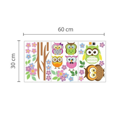 Moon and Glow-in-the-Dark Stars Owl Flower Tree Wall Stickers - Glow ...
