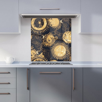 Moon and Sun Gold Blue Premium Glass Kitchen Splashback W900mm x H650mm