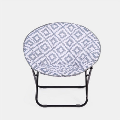 Moon Camping Chair Round Folding Outdoor Garden Portable Seat, Grey Geo