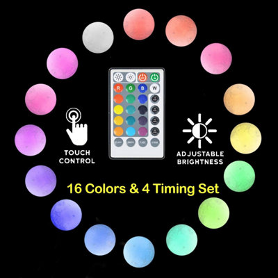 Moon Lamp 18cm, 16 Colour RGB Rechargeable Night Light with Remote