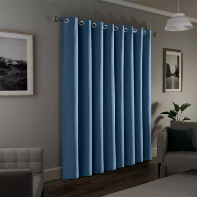 Moonlight Bedding 100%Blackout Eyelet Linen Texture Curtain Energy Efficient Door Curtain For Home Decor UK(Blue, 66''x84'')