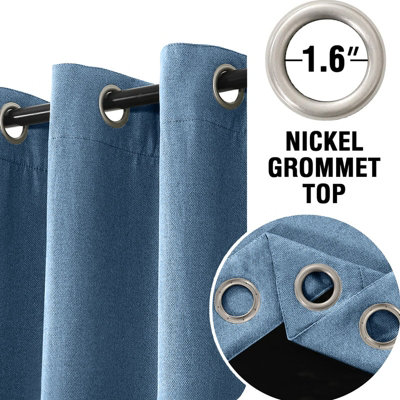 Moonlight Bedding 100%Blackout Eyelet Linen Texture Curtain Energy Efficient Door Curtain For Home Decor UK(Blue, 66''x84'')