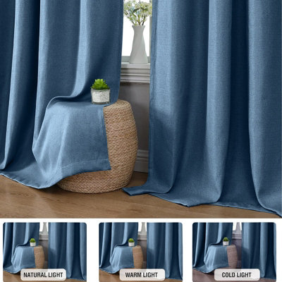 Moonlight Bedding 100%Blackout Eyelet Linen Texture Curtain Energy Efficient Door Curtain For Home Decor UK(Blue, 66''x84'')
