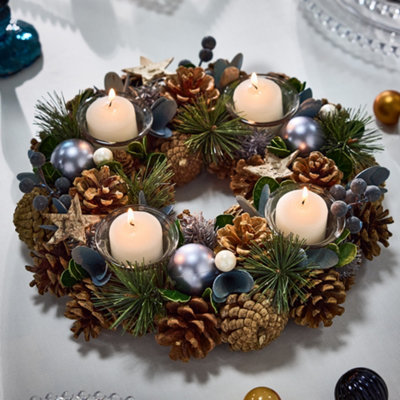 Moonlight Blue Round Table Centrepiece Christmas Decoration Candle