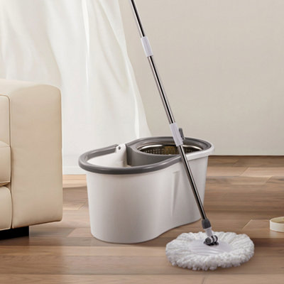 Mop and Bucket Set for Floor Cleaning with Two Mop Heads, Grey